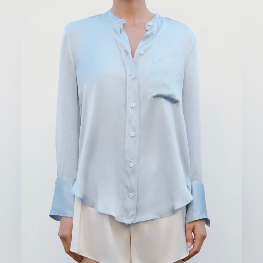 100% silk blouse light blue